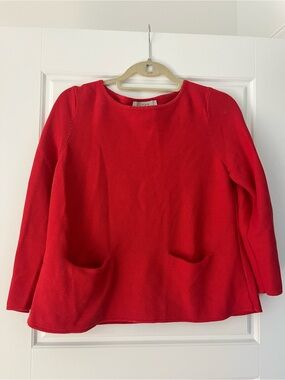 LOFT Red Long Sleeve Pocketed Sweater Top